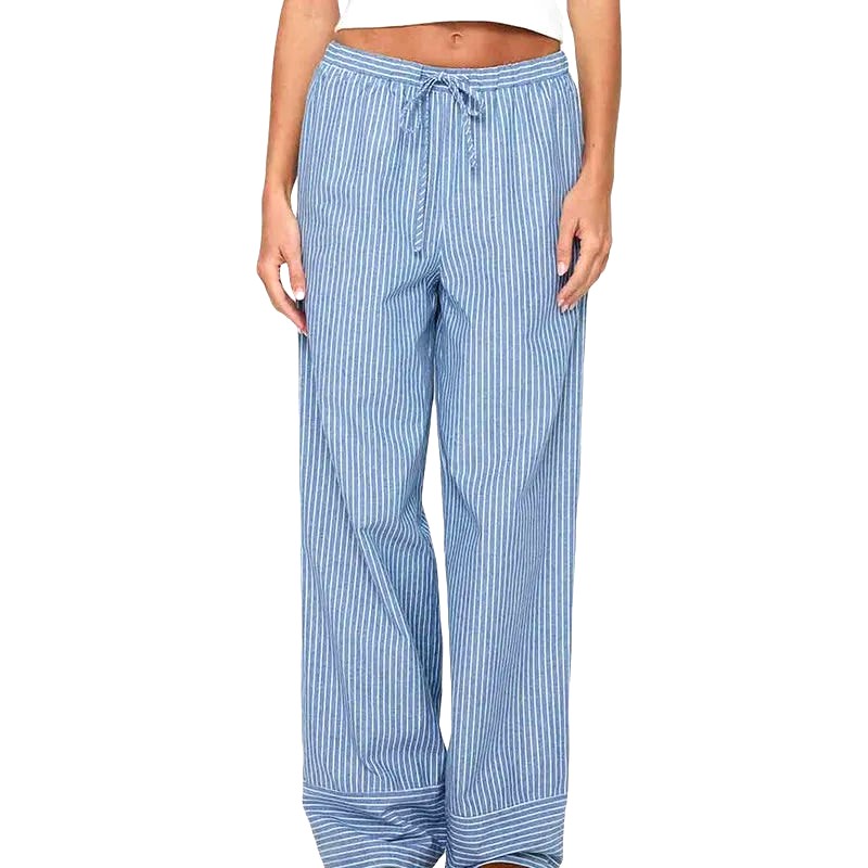 Pantalon Nuit Femme En Flanelle - Rayé, Taille Haute, élastiqué - Chaud Et Confortable Pour L'hiver - Pyjama Décontracté